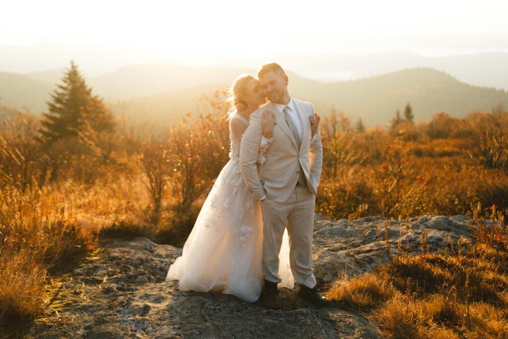 asheville elopement photographer at black balsam knob photographs couple eloping on the mountaintop