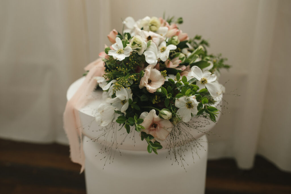 wedding day bouquet featuring dogwood blossoms