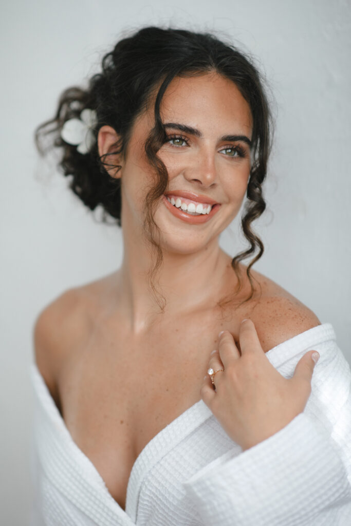 bride smiling and getting ready 