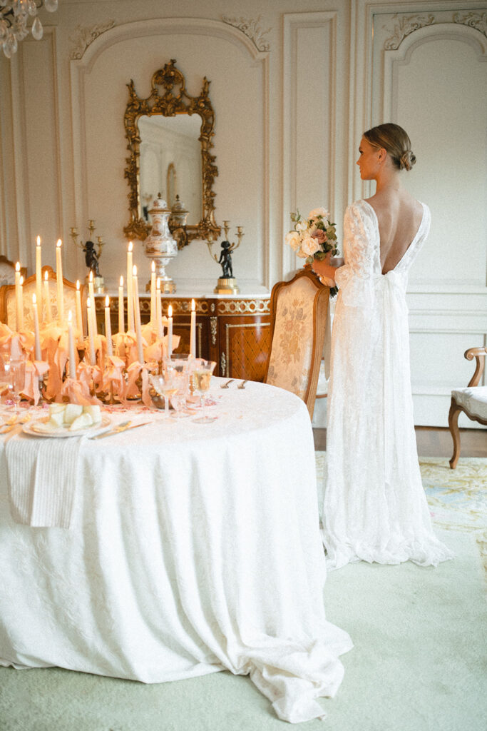 estate style wedding venue in nc with candles and elegant bride